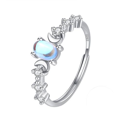 925 argento sterlina Anelli Cuff, with Moonstone, placcato platino, per la donna & con strass, Misura:6-8, Venduto da PC