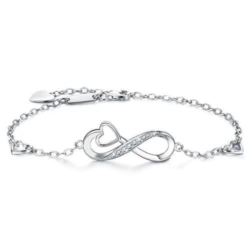 925 Sterling Sølv Armbånd, Infinity, for kvinde & med rhinestone, flere farver til valg, Længde Ca. 6-7 inch, Solgt af PC