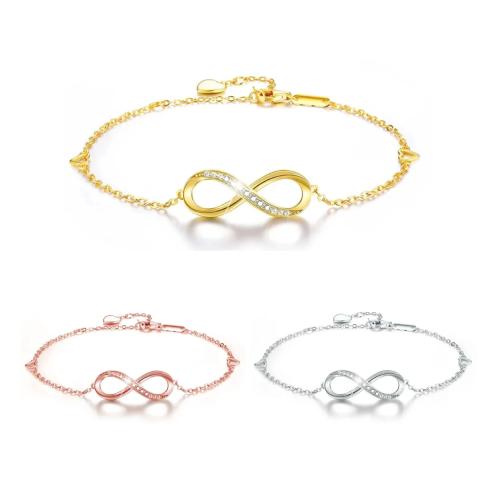 925 Sterling Silver Bracelet Infinity for woman & with rhinestone Length Approx 6-7 Inch Sold By PC