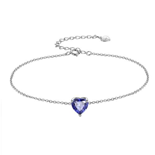 925 Sterling Silver Bracelet Heart for woman & with rhinestone Length Approx 6-7 Inch Sold By PC