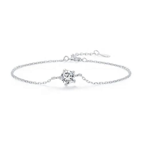 argent sterling 925 bracelet, Plaqué de platine, pour femme & avec strass, Longueur Environ 6-7 pouce, Vendu par PC