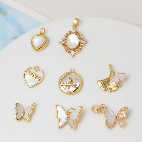 Natural White Shell Hangers, Messing, met White Shell, gold plated, DIY & verschillende grootte voor keus & micro pave zirconia, meer kleuren voor de keuze, nikkel, lood en cadmium vrij, 10pC's/Bag, Verkocht door Bag