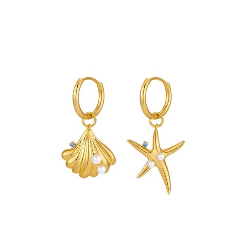 Asymmetric Earrings Brass with Plastic Pearl gold color plated fashion jewelry & with rhinestone nickel lead & cadmium free Sold By Pair