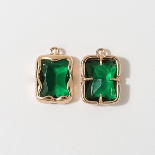 Colgantes de latón cúbicos Circonia (CZ), metal, chapado en color dorado, Bricolaje & micro arcilla de zirconia cúbica, verde, libre de níquel, plomo & cadmio, 13x19mm, 50PCs/Bolsa, Vendido por Bolsa