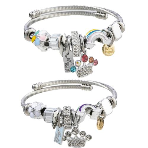 European Bracelet 304 Stainless Steel with Zinc Alloy Crown plated Adjustable & fashion jewelry & for woman & enamel & with rhinestone diameter .5cm Sold By PC