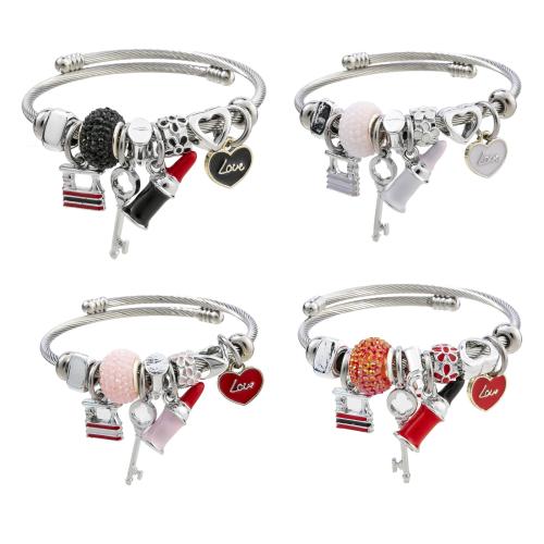 European Bracelet 304 Stainless Steel with Zinc Alloy plated Adjustable & fashion jewelry & for woman & enamel & with rhinestone diameter .5cm Sold By PC