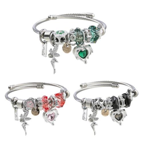 European Bracelet 304 Stainless Steel with Zinc Alloy Angel plated Adjustable & fashion jewelry & for woman & with rhinestone diameter .5cm Sold By PC