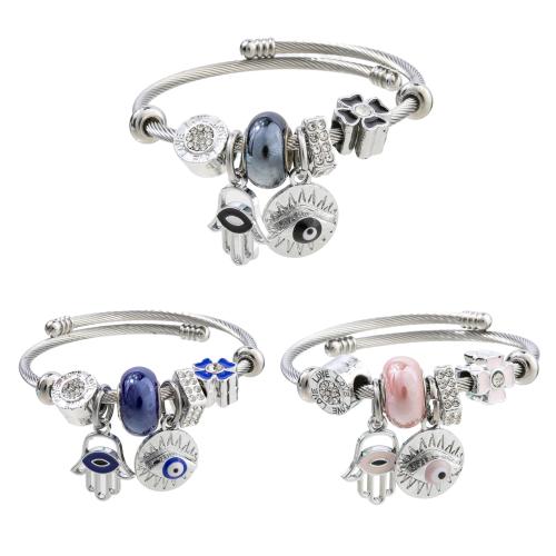 European Bracelet 304 Stainless Steel with Zinc Alloy silver color plated Adjustable & fashion jewelry & for woman & enamel & with rhinestone diameter .5cm Sold By PC