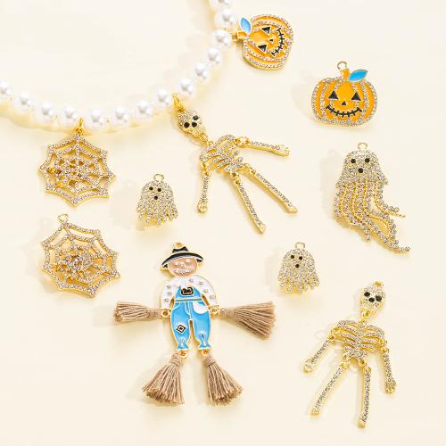 Fashion Halloween Pendant Zinc Alloy gold color plated & DIY & enamel & with rhinestone nickel lead & cadmium free Sold By PC