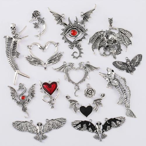 Zinc Alloy Pendants antique silver color plated DIY & enamel & with rhinestone nickel lead & cadmium free Approx Sold By Bag