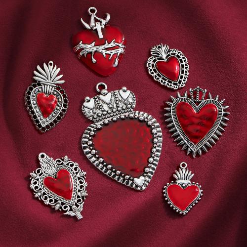 Zinc Alloy Enamel Pendants Heart antique silver color plated DIY nickel lead & cadmium free Approx Sold By Bag