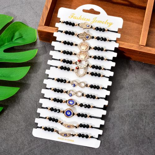 Evil Eye Jewelry Bracelet Zinc Alloy with Knot Cord & Glass plated Adjustable & for woman & with rhinestone Length 15-28 cm Sold By Set