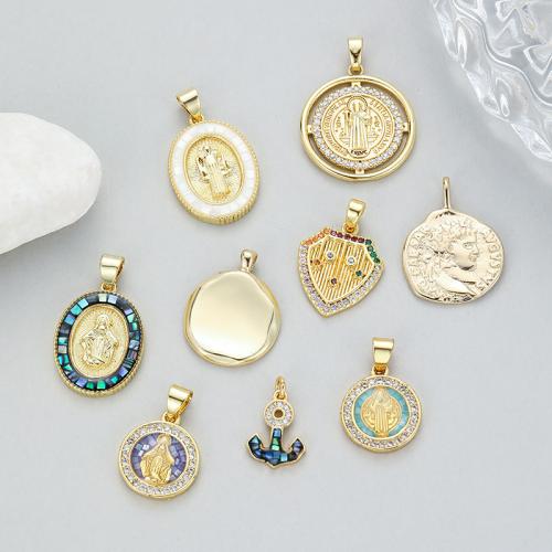 Rhinestone Brass Pendants with Shell gold color plated DIY & with rhinestone nickel lead & cadmium free Sold By PC