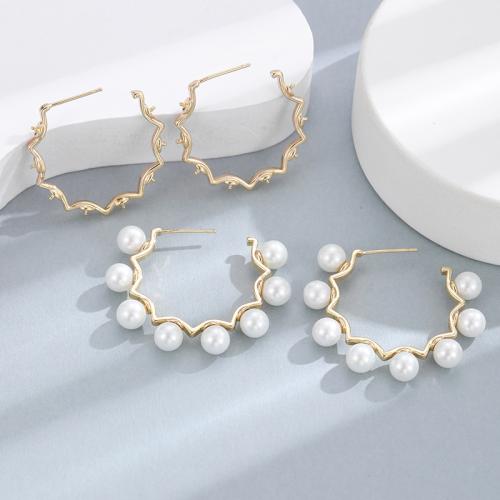 Brass Stud Earring with Plastic Pearl gold color plated & for woman nickel lead & cadmium free Sold By Pair