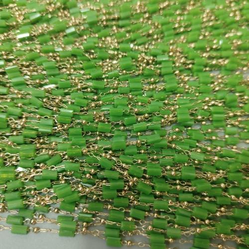 Decorative Beaded Chain Brass with Plastic gold color plated DIY green nickel lead & cadmium free Sold By m