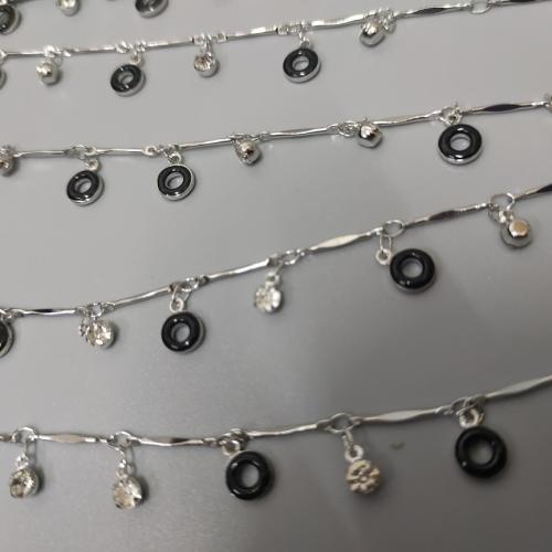 Decorative Beaded Chain Brass silver color plated DIY & with rhinestone nickel lead & cadmium free Sold By m