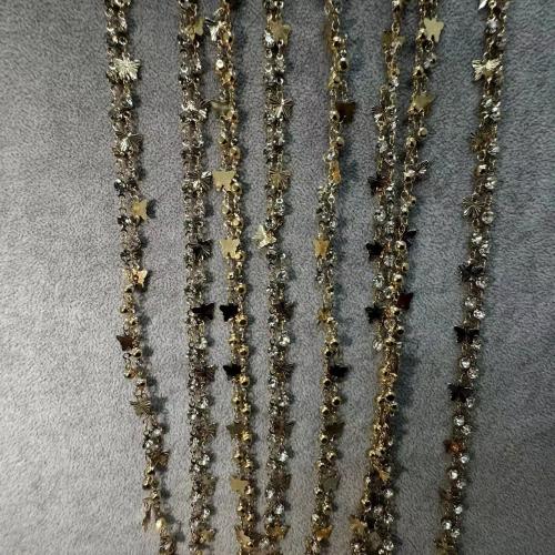 Decorative Beaded Chain Brass gold color plated DIY & with rhinestone nickel lead & cadmium free Sold By m