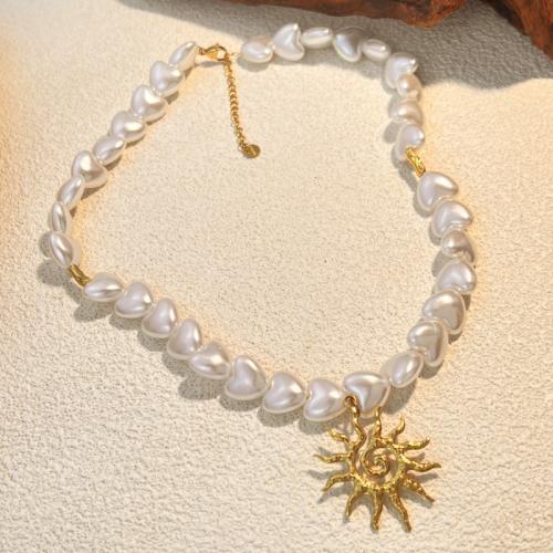 Plastic Pearl Necklace 304 Stainless Steel with Plastic Pearl plated fashion jewelry & for woman golden Sold By PC