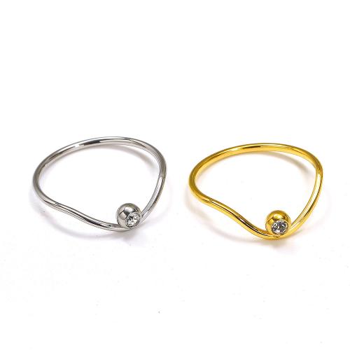 Rhinestone Stainless Steel Finger Ring 304 Stainless Steel Vacuum Ion Plating & for woman & with rhinestone Sold By PC