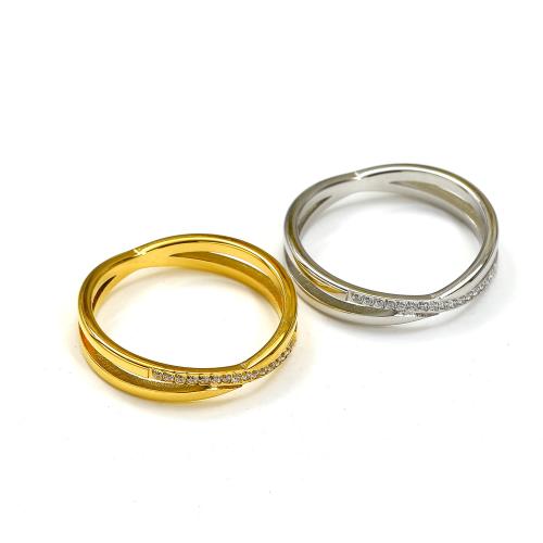 Rhinestone Stainless Steel Finger Ring 304 Stainless Steel Vacuum Ion Plating & for woman & with rhinestone Sold By PC