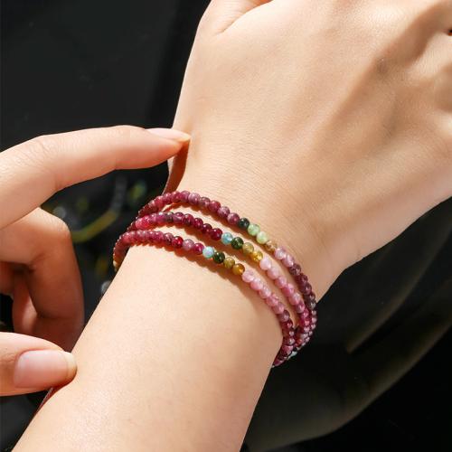 tourmaline bracelet, fait à la main, multicouche & naturel & style folk & pour femme, rose, beads length 3mm, Longueur Environ 15-20 pouce, Vendu par PC