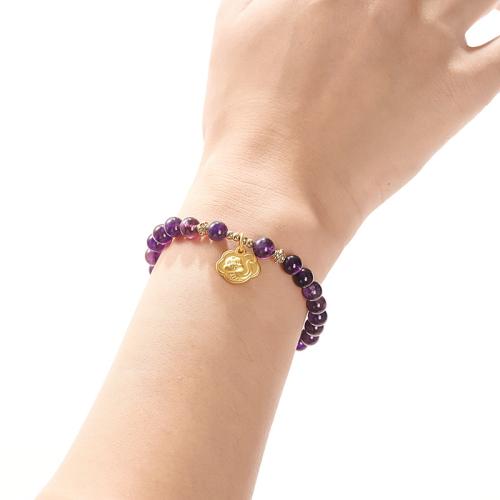 Amethyst Bracelet with Brass & Zinc Alloy Round handmade natural & for woman Grade AAA beads length 6mm Length Approx 6 Inch Sold By PC