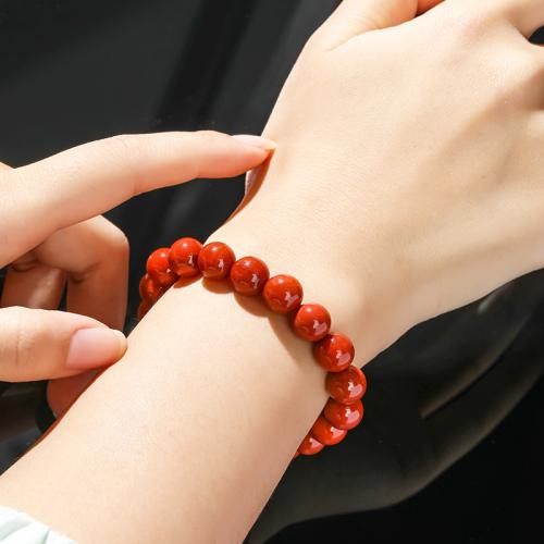 Yunnan Red Agate Bracelet Round handmade natural & Unisex Length Approx 6-7 Inch Sold By PC