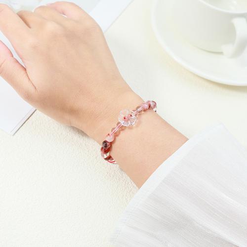 Red Marble Glue Stone Bracelet with Polyester Cord & Clear Quartz Flower handmade natural & Unisex beads length 6mm Length Approx 6-10 Inch Sold By PC