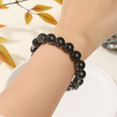 ブラックルチルクォーツ ブレスレット, ラウンド形, ハンドメイド, ナチュラル & ユニセックス, beads length 7-8mm, 長さ 約 6 インチ, 売り手 パソコン