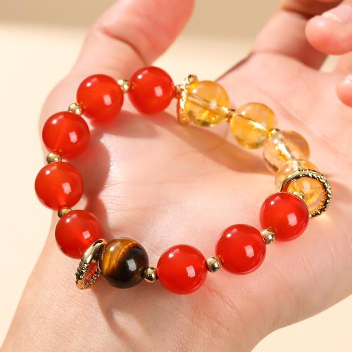 agate rouge bracelet, avec Cristal craquelé & laiton & alliage de zinc, Rond, fait à la main, naturel & unisexe, beads length 12mm, Longueur Environ 7 pouce, Vendu par PC