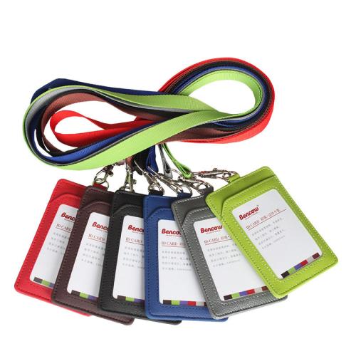 Porte-cartes avec cordon, cuir PU, avec plastique PVC, DIY, plus de couleurs à choisir, Outside: 11.2x7.5cm,Inside: 8.5x5.4cm, Longueur Environ 90 cm, Vendu par PC