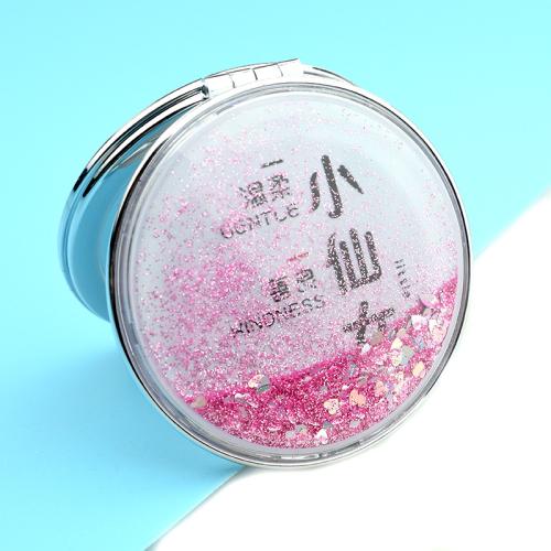 Acrylic Cosmetic Mirror with PU Leather & Glass Mini & for woman & double-sided 70mm Sold By PC