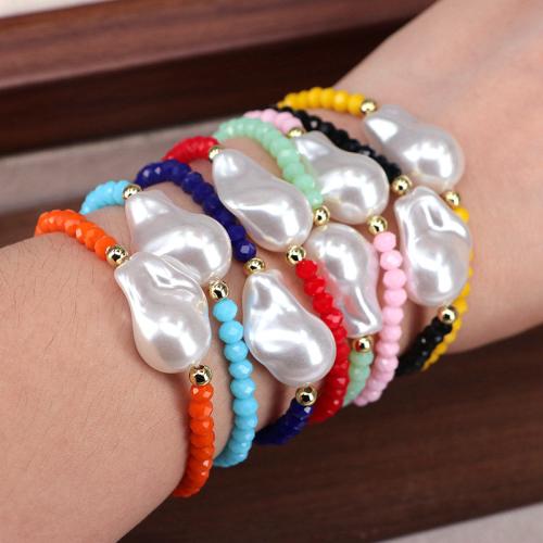 Kristal armbanden, met Plastic Pearl & Messing, gold plated, mode sieraden & voor vrouw, meer kleuren voor de keuze, Lengte Ca 17 cm, Verkocht door PC