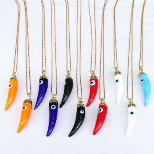 Collier Evil Eye bijoux, laiton, avec chalumeau, piment, Placage de couleur d'or, bijoux de mode & pour femme, plus de couleurs à choisir, protéger l'environnement, sans nickel, plomb et cadmium, 10x44mm, Longueur Environ 45 cm, Vendu par PC