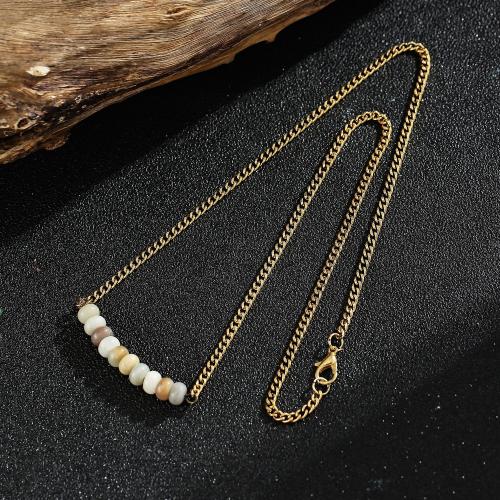 Natural Gemstone Necklace Brass with ​Amazonite​ gold color plated for woman mixed colors nickel lead & cadmium free Length 46 cm Sold By PC