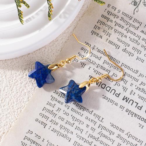 Natural Gemstone Earrings Brass with Lapis Lazuli Star plated for woman nickel lead & cadmium free 12mm Sold By Pair