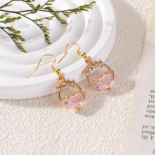 Natural Quartz Earrings Brass with Rose Quartz plated for woman & with rhinestone nickel lead & cadmium free 15mm Sold By Pair