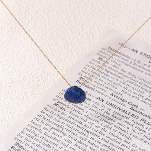 Collier bijoux de pierre gemme, laiton, avec Lapis lazuli, Placage de couleur d'or, pour femme, bleu, protéger l'environnement, sans nickel, plomb et cadmium, Longueur 45 cm, Vendu par PC