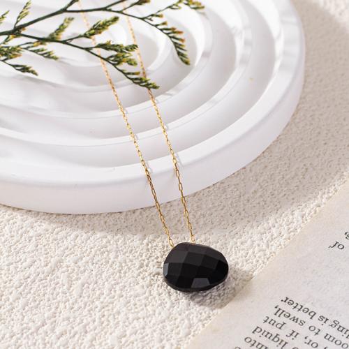 Agate Necklace Brass with Black Agate gold color plated for woman black nickel lead & cadmium free Length 46 cm Sold By PC