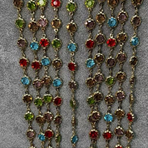 Decorative Beaded Chain Brass with Crystal gold color plated DIY mixed colors nickel lead & cadmium free Sold By m