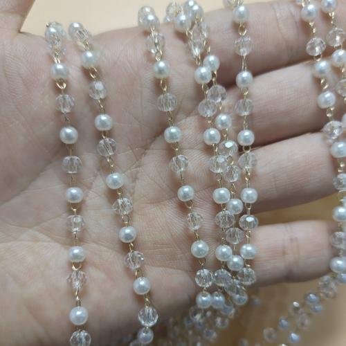 Decorative Beaded Chain Brass with Plastic Pearl Flower gold color plated DIY white nickel lead & cadmium free Sold By m