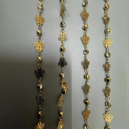 Decorative Beaded Chain Brass Butterfly gold color plated DIY & with rhinestone nickel lead & cadmium free Sold By m