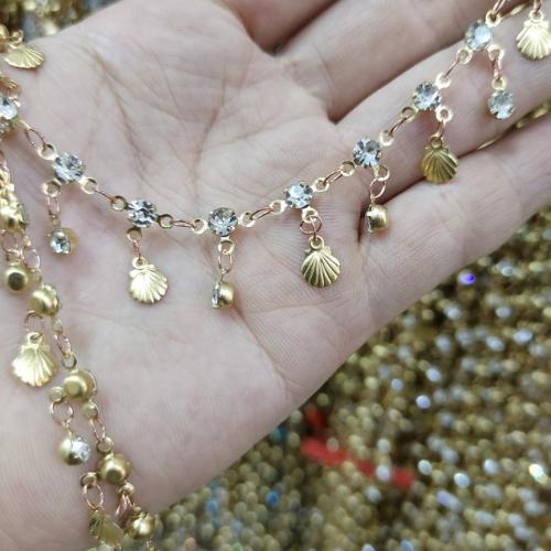 Decorative Beaded Chain Brass Shell gold color plated DIY & with rhinestone nickel lead & cadmium free Sold By m