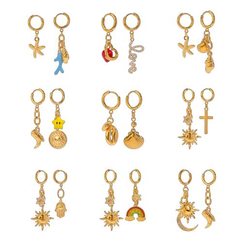 Boucles d'oreilles asymétriques, Acier inoxydable 304, Placage, styles différents pour le choix & pour femme & avec strass, doré, Vendu par paire