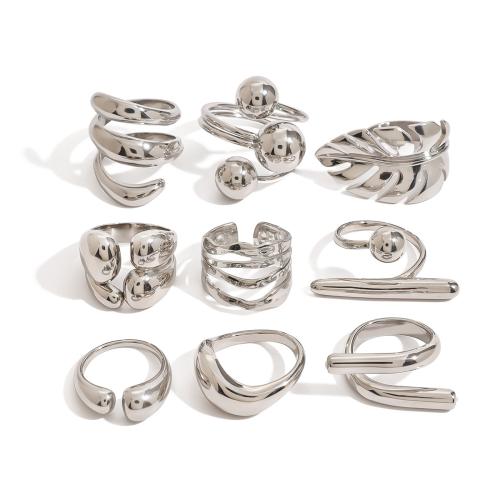 Rozsdamentes acél Finger Ring, 304 rozsdamentes acél, galvanizált, különböző méretű a választás & különböző stílusokat a választás & a nő, ezüst, Által értékesített PC