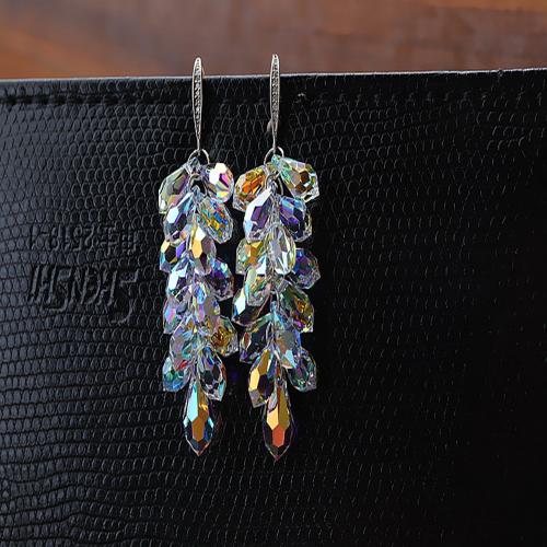 Crystal Earrings Brass with Crystal fashion jewelry & micro pave cubic zirconia & for woman silver color 56mm Sold By Pair