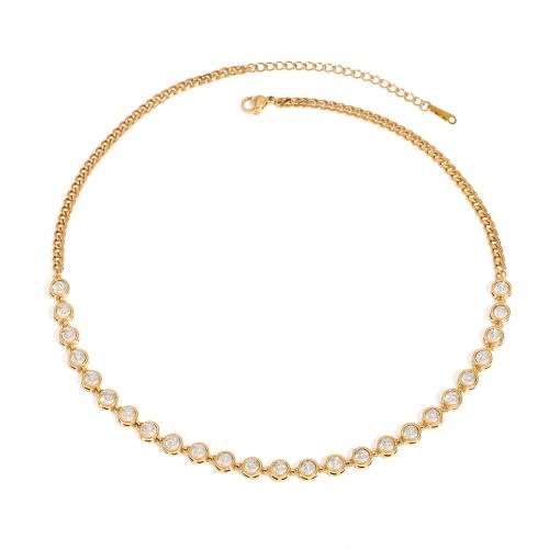 Collana in acciaio inossidabile, 304 acciaio inox, with cubico zircone, with 1.96 Inch extender chain, Placcato oro 18K, gioielli di moda & per la donna, Lunghezza 15.74 pollice, Venduto da PC