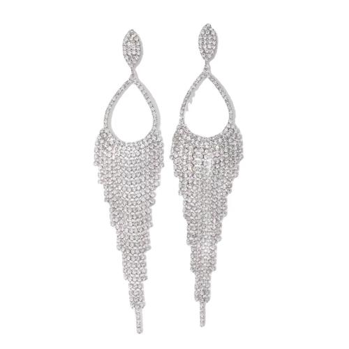 Fringe pendientes de la manera, metal, diferentes estilos para la opción & para mujer & con diamantes de imitación, plateado, Vendido por Par