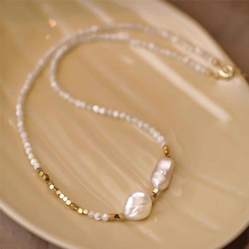 Natural Freshwater Pearl Necklace Shell with Freshwater Pearl handmade for woman nickel lead & cadmium free Length 45 cm Sold By PC