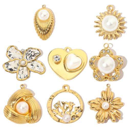 Stainless Steel Pendants 304 Stainless Steel with ABS Plastic Pearl Vacuum Ion Plating DIY & with rhinestone Sold By Bag